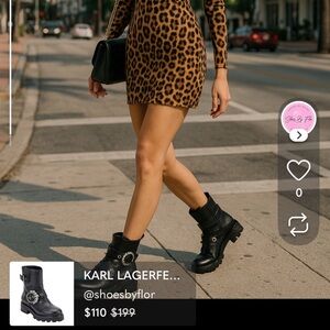 Karl Lagerfeld Black Leather Buckle Moto Ankle Boots